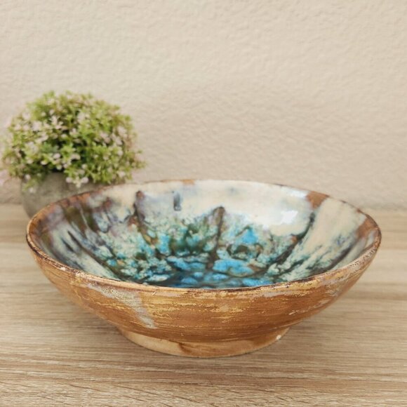 Vintage Ardeco Vallauris Mid Century Starburst Glazed Pottery Earth Tone Bowl - Picture 3 of 10